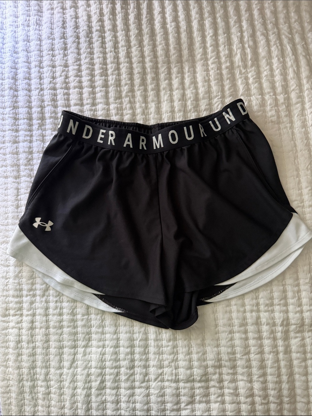 Under Armour Black Athletic Layered Running Shorts with White Liner
